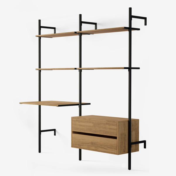 Frame Walk-In förvaringssystem med 2 sektioner och skrivbord - (2 hyllor + 1 skrivbord / 2 hyllor + 1 byrå)