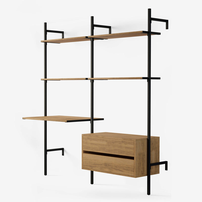 Frame Walk-In förvaringssystem med 2 sektioner och skrivbord - (2 hyllor + 1 skrivbord / 2 hyllor + 1 byrå)