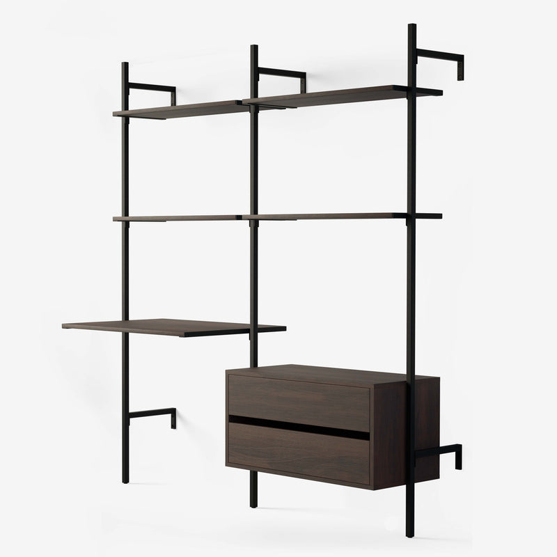 Frame Walk-In förvaringssystem med 2 sektioner och skrivbord - (2 hyllor + 1 skrivbord / 2 hyllor + 1 byrå)